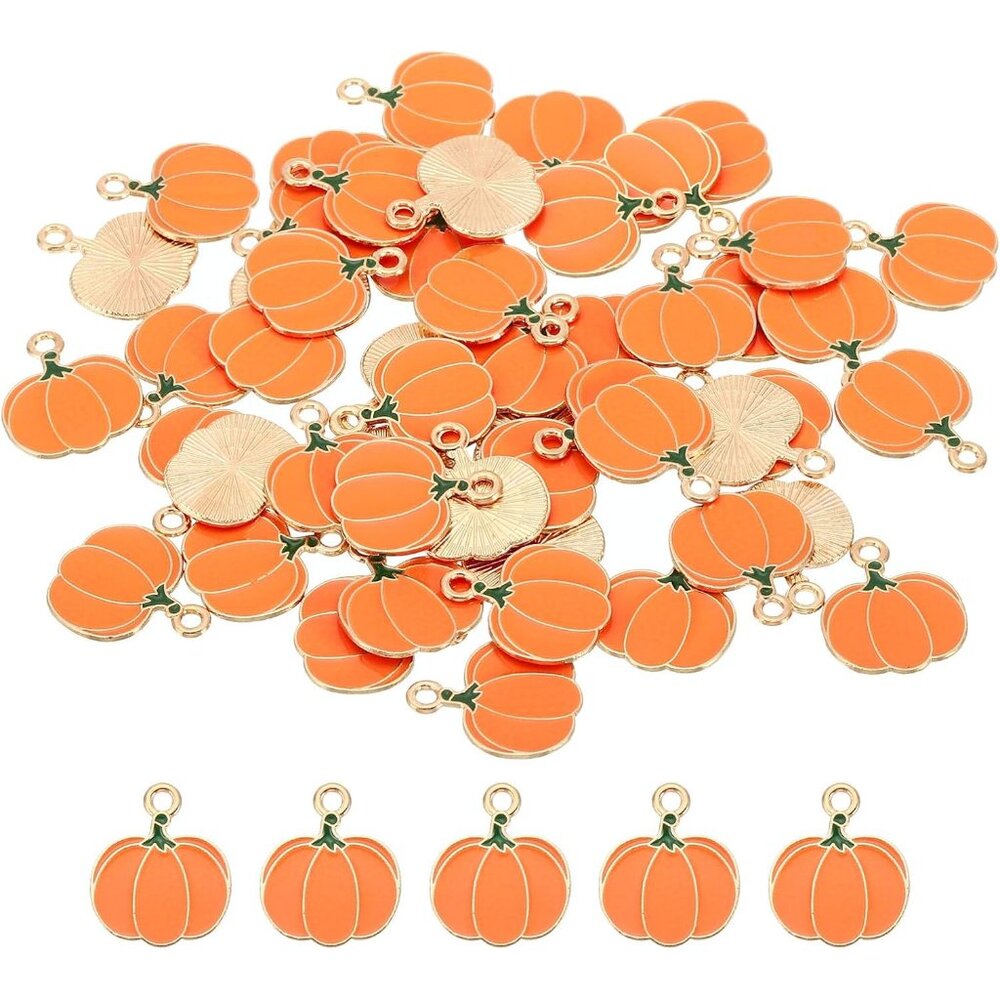Pumpkin Pendants, 50 Pack Enamel Pumpkin Beads Metal Pumpkins Charm for Jewelry